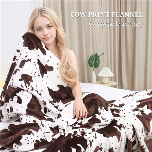Cow Print Blanket Plush Flannel Fleece Throw Blanket Soft Warm Cow Blanket - Picture 4 of 7